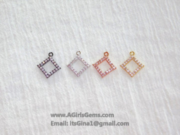 Black CZ Pave Diamond Shape Charm, Rose Gold Hollow Bezel #261, Silver Charm Dangles